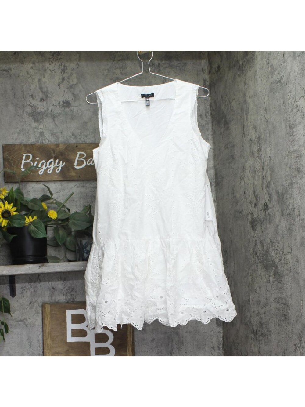 Aqua Womens Eyelet V-Neck Flounce Mini Dress Crochet Trim IDO14627 White M